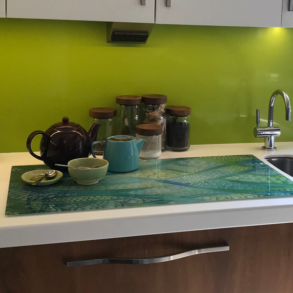 Stunning Extra Large Green Glass Counter Saver - Lime Mint Aqua Worktop Protector