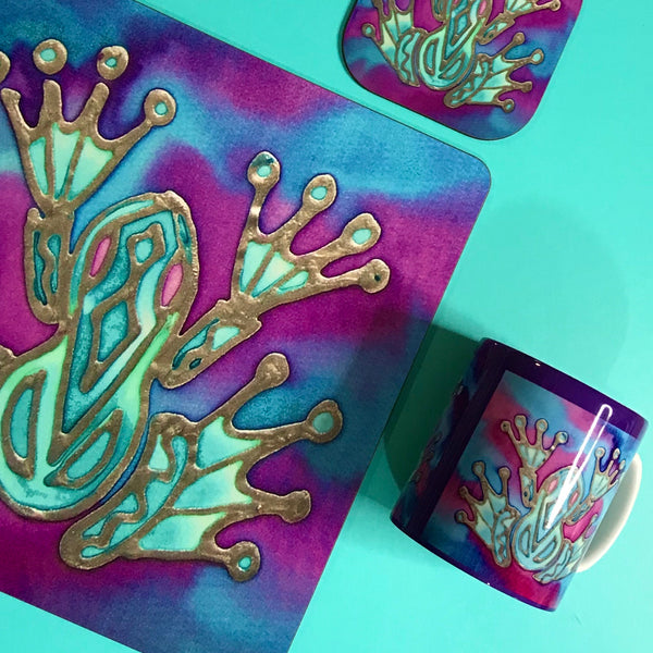 Frog Mug Set - Pondlife Mug Gift - Green Purple and Blue Seahorse