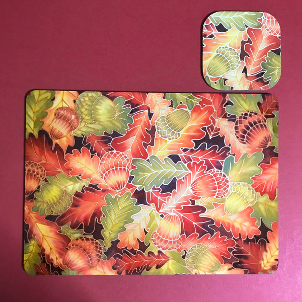 Oak Leaves & Acorns Placemats - green rust Table Mats & coasters - Oak  glass chopping boards