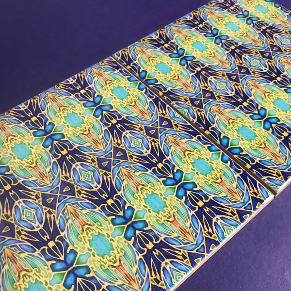 Italian Style tiles in blue green and gold 6x6"