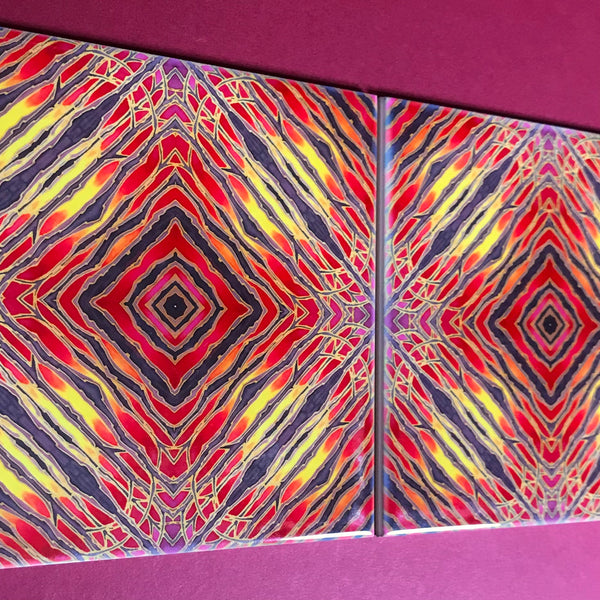 Red Diamond Trees Ceramic Tiles - Sunset coloured Bohemian  Ceramic Printed Tiles