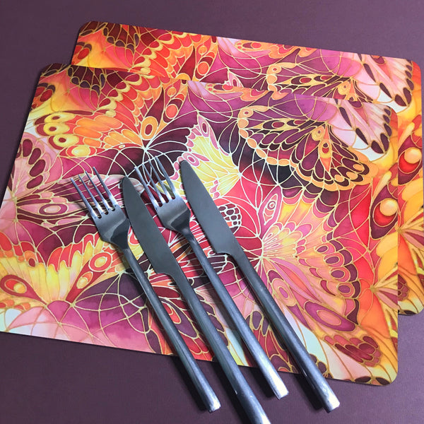 Red Butterflies Placemats & Coasters - Contemporary Table Mats - Durable Hardwearing Tableware
