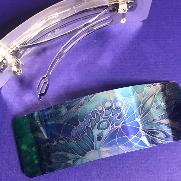 Blue Butterflies Large hair clip, barette, hairslide, stocking filler, gift for her, gift for woman, gifts for girls, pretty presents.