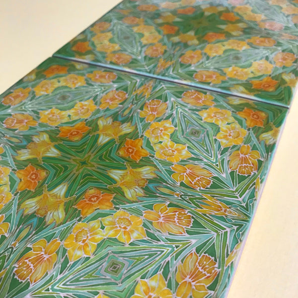 Art Nouveau Yellow Daffodils of Bathroom Tiles - Arts and Crafts Look Bright Bohemian Kitchen Tiles