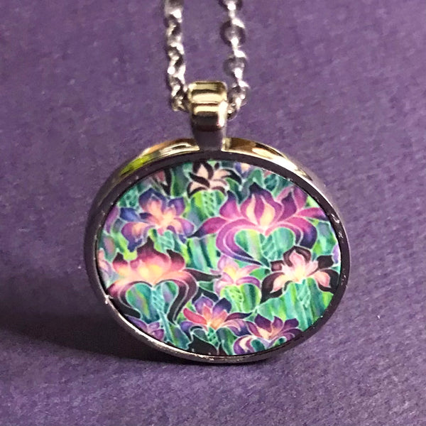 Beautiful Purple Irises Necklace - Flower Necklace - Affordable gift