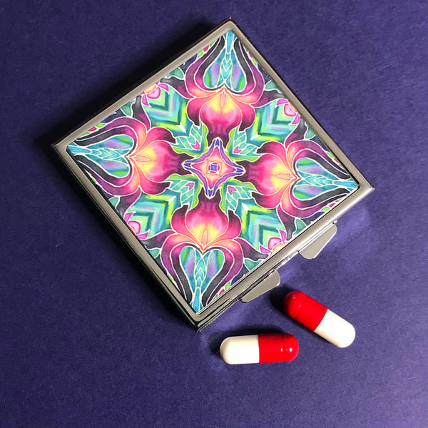 Purple Iris Large Pill Box - Stud Earing Jewellery Box