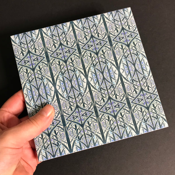 Contemporary Charcoal and Pale Blue Woven Trees Ceramic Tiles -  Ceramic Hand Printed Tiles