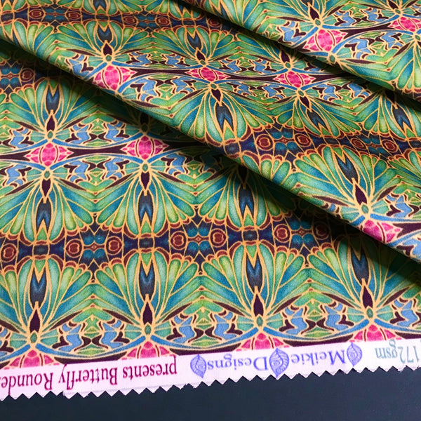 Soft Teal Green Turquoise Lilac Gold 'Gentle Stars' Designer 100% Cotton Satin fabric for curtains, upholstery and soft furnishings