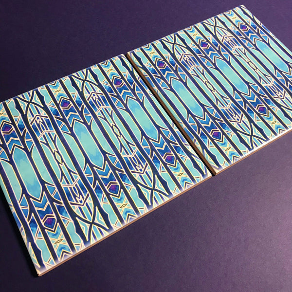 Celestial Blue Trees Ceramic Tiles -  Ceramic Hand Printed Tiles