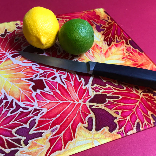 Maple Leaves red glass chopping boards - Placemats & Coasters - red yellow table mats