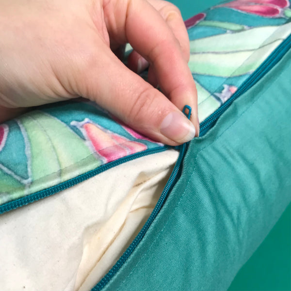 Pink Tulips cushion - printed onto suedette fabric - pink and mint green colours