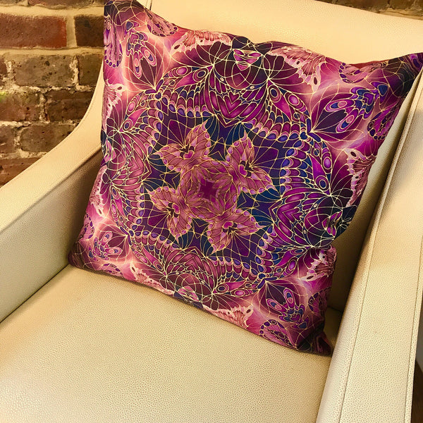 Plum Velvet Butterflies Cushion - Luxury Velvet Fabric - Deep Plum Butterflies pillow
