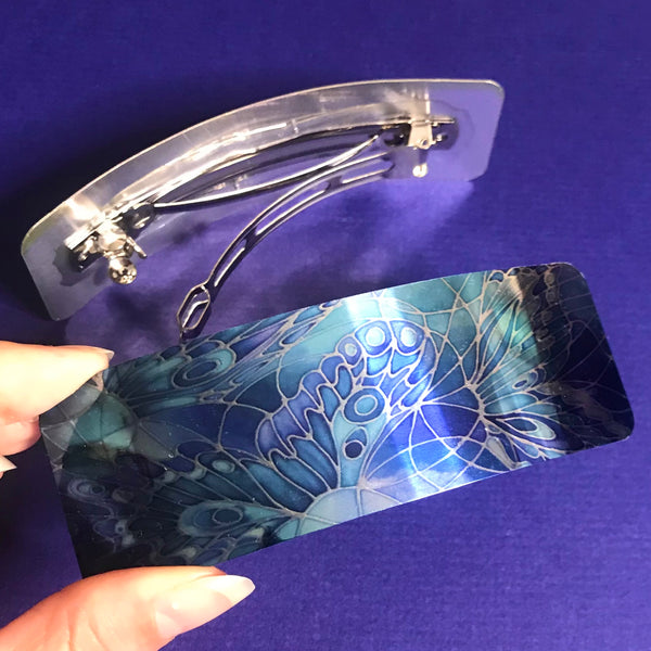 Blue Butterflies Large hair clip, barette, hairslide, stocking filler, gift for her, gift for woman, gifts for girls, pretty presents.