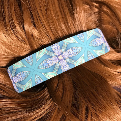 Aqua Green and Lilac Flower Hair Barrette - Arts and Crafts Style Hair Clip