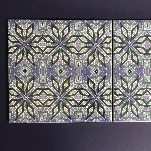 Contemporary Charcoal and Lilac Nordic Star Ceramic Tiles -  Ceramic Hand Printed Tiles