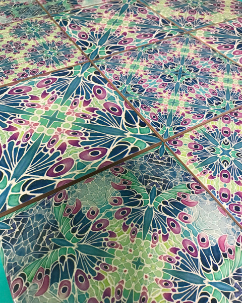 Butterfly Sherbet Mixed Set of 20 Ceramic Tiles - Bohemian Blue Pink and Mint Gentle Bohemian Kitchen Tiles