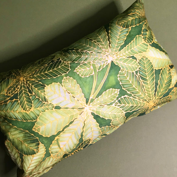 Horse Chestnut Leaves cushion - printed onto suedette fabric - green khaki - sage green colours - Chestnut Leaves Pillow