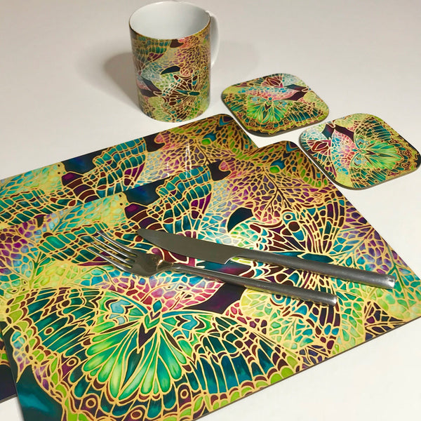 Plum Green Table Mats - Beautiful Butterfly place mats - Green butterfly chopping boards