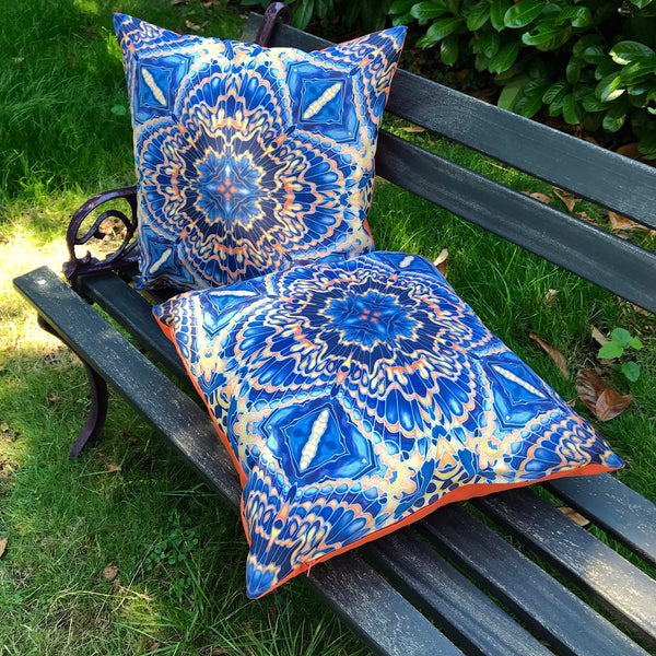 Grey blue showerproof Cushions - Orange grey blue  Garden Cushion