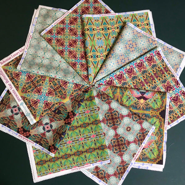 Soft Teal Green Turquoise Lilac Gold 'Gentle Stars' Designer 100% Cotton Satin fabric for curtains, upholstery and soft furnishings