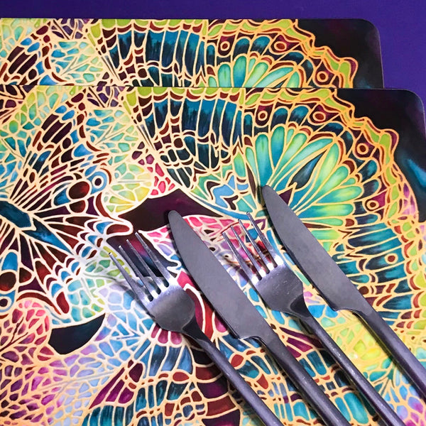 Plum Green Table Mats - Beautiful Butterfly place mats - Green butterfly chopping boards