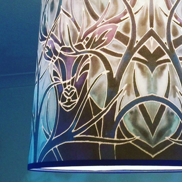 Red Stag Lampshade - Stag Sunset Drum Shade - Atmospheric Lamp Shade