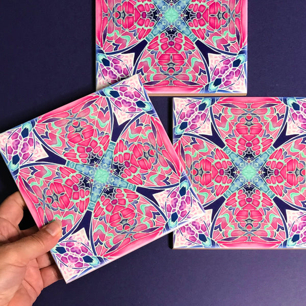 Nouveau Pink Kaleidoscope Butterfly Bathroom Tile - Bohemian Kitchen Tiles - Butterfly Kaleidoscope Repeat Decorative Tiles