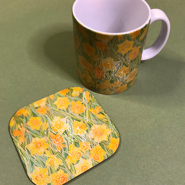 Spring Daffodils Glass chopping board - Yellow Flowers Placemats & Coasters - Yellow Tangerine Green Table Mats