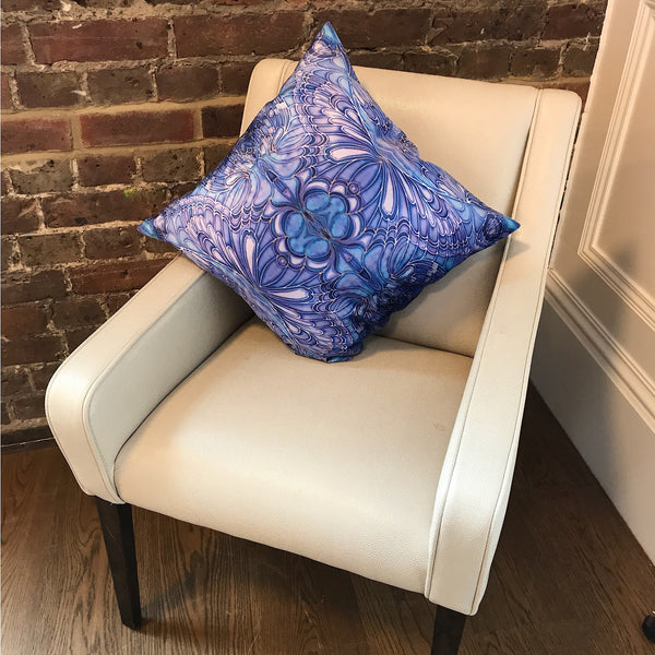 Blue Butterfly Velvet Cushion - Luxury Saphire Blue Velvet - Intricate pattern butterfly pillow