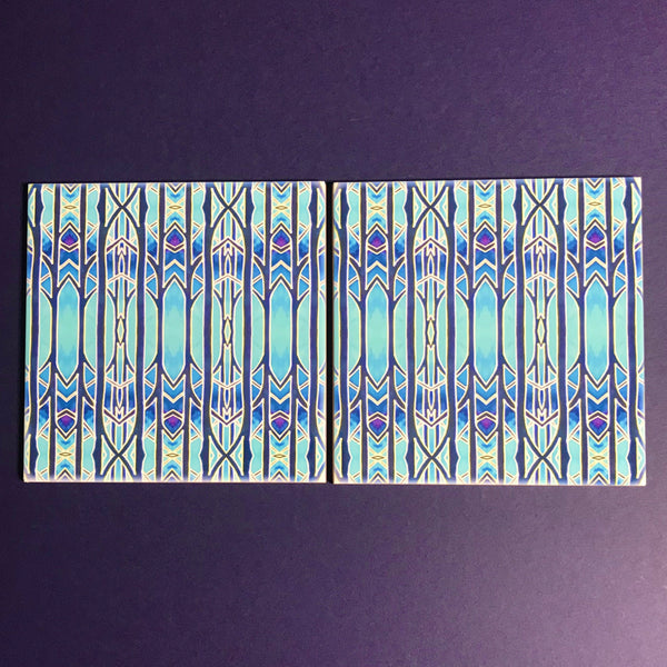 Celestial Blue Trees Ceramic Tiles -  Ceramic Hand Printed Tiles