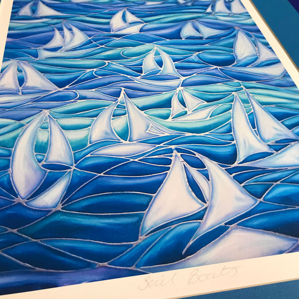 Sail Boats Print - Sailing Boat Print - Blue Green Turquoise Boat Print - Bathroom Art