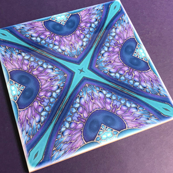 Persian Kaleidescope Tiles - contemporary tile in blue green purple and turquoise 6x6"
