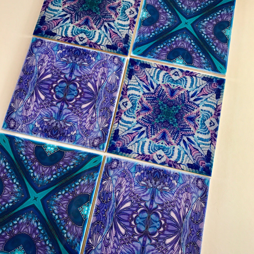 Bohemian Kaleidoscope Mixed Tile Set Blue Green Purple Tiles - Beautiful Tile - Bohemian Tiles