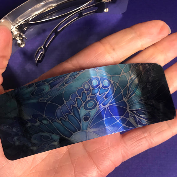 Blue Butterflies Large hair clip, barette, hairslide, stocking filler, gift for her, gift for woman, gifts for girls, pretty presents.