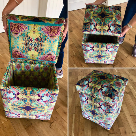 SOLD Sumptuous luxury velvet footstool with storage -  green velvet stool with storage - one off Bespoke Upholstery.