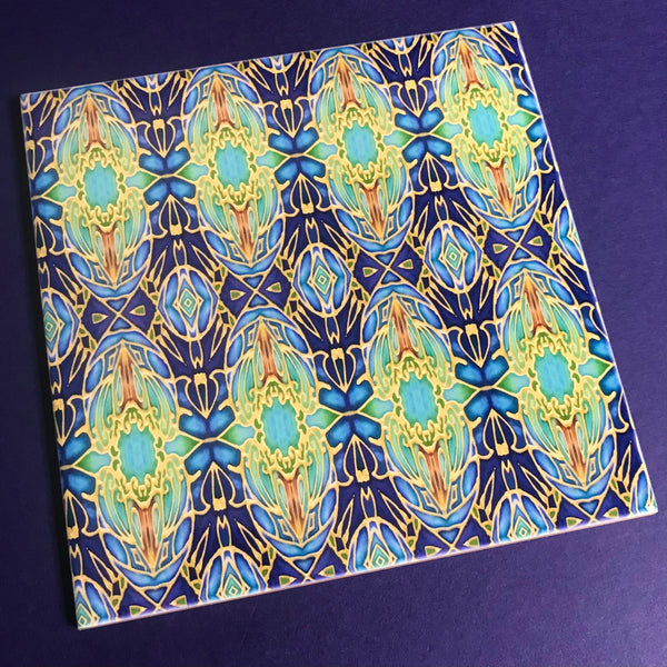 Italian Style tiles in blue green and gold 6x6"