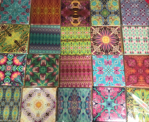 Frieda Kahlo Set of 20 Ceramic Tiles - Bohemian Blue Green Pink Red Gold and Burgundy Bright Bohemian Kitchen Tiles