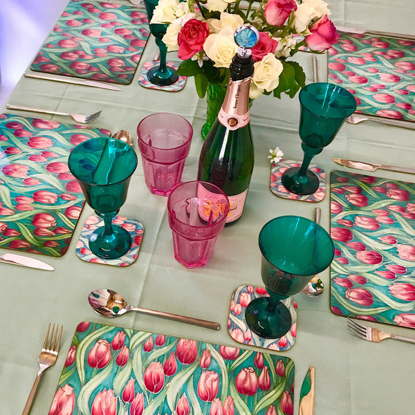 Tulips Tulips glass chopping boards - Placemats & Coasters - Pink Green Table Mats - Durable Hardwearing Tableware