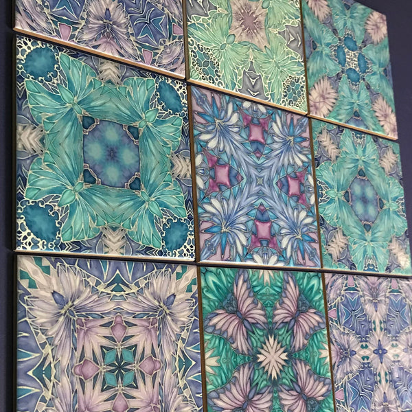 Pretty Pastel Mixed Set of 50 Ceramic Tiles - Pastel Blue Green Lilac Turquoise Bright Bohemian Kitchen Tiles