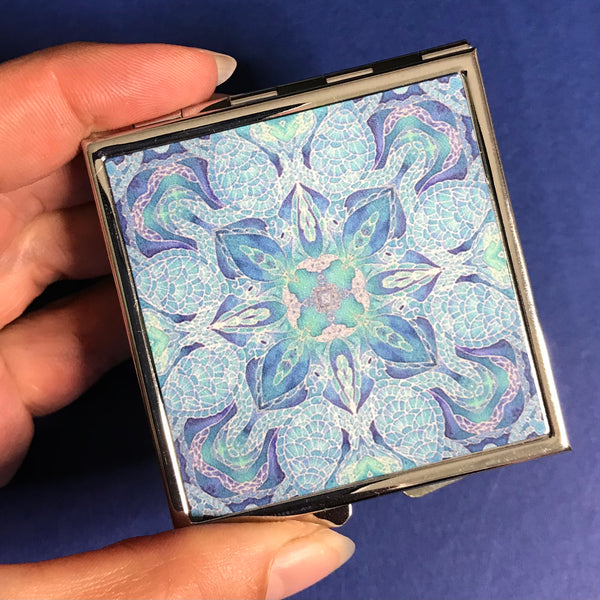 Blue Aqua Turtle Mandala Large Pill Box - Stud Earing Jewellery Box