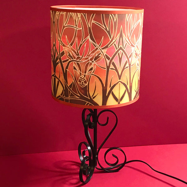 Red Stag Lampshade - Stag Sunset Drum Shade - Atmospheric Lamp Shade