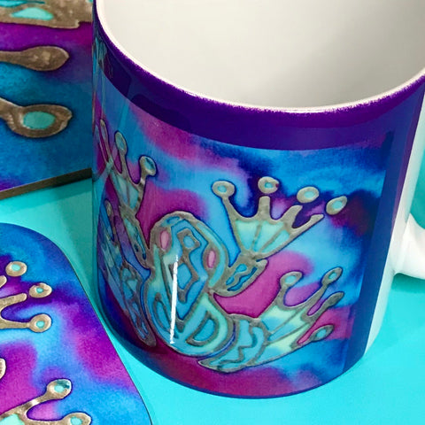 Frog Mug Set - Pondlife Mug Gift - Green Purple and Blue Seahorse