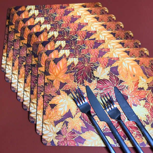 Terracotta Leaves Placemats & Coasters - Caramel Table Mats  - Heatproof glass chopping boards