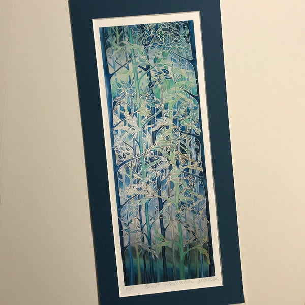 Forest Meditation Signed Print - Blue Green Grey Forest Print Art
