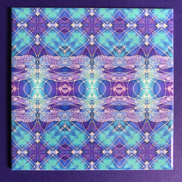 Dragonflies Wall Tile Blue Purple Turquoise