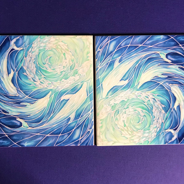 Blue Dolphins Ceramic Tiles -  Bathroom Kitchen Hand Printed Tiles