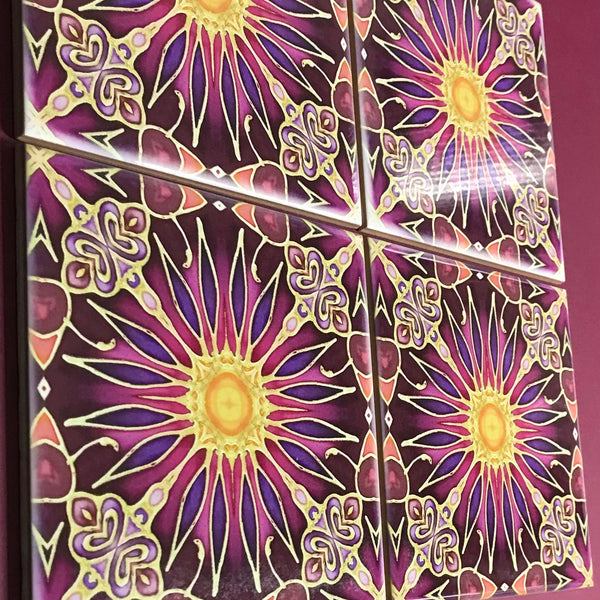 Flower Tiles in Rich Plum - Beautiful Ceramic Bohemian Tiles - Kitchen Bathroom Tiles