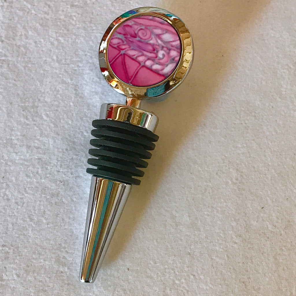 pink bottle stopper - bottle bung - dragongfly bottle stopper