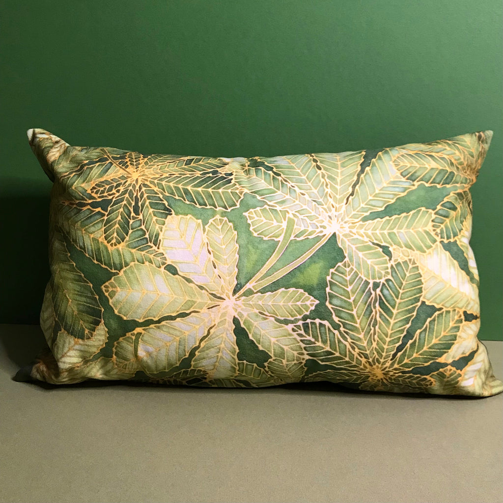 Horse Chestnut Leaves cushion - printed onto suedette fabric - green khaki - sage green colours - Chestnut Leaves Pillow