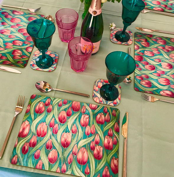 Tulips Tulips glass chopping boards - Placemats & Coasters - Pink Green Table Mats - Durable Hardwearing Tableware